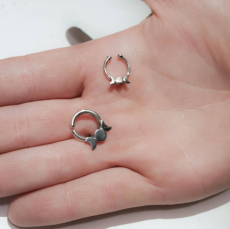 Celestial Lunar Phase Septum Moon Crescent Nose Ring Tribal Witchy Sailor Moon Moon Body Jewelry Silver Piercing Triple Goddess
