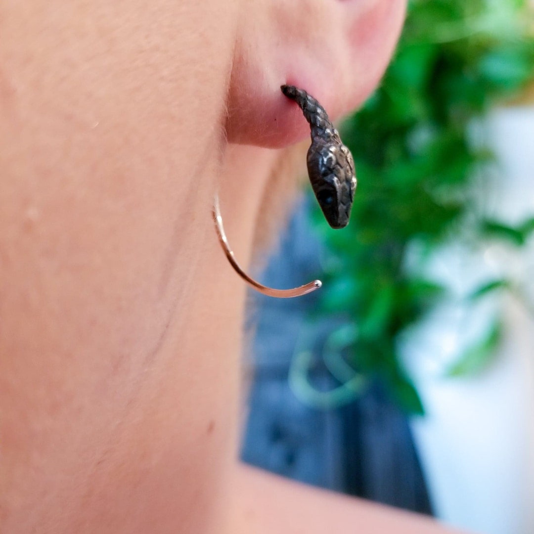 Snake Hoop Earrings Ouroboros Jewelry Animal Statement Etsy