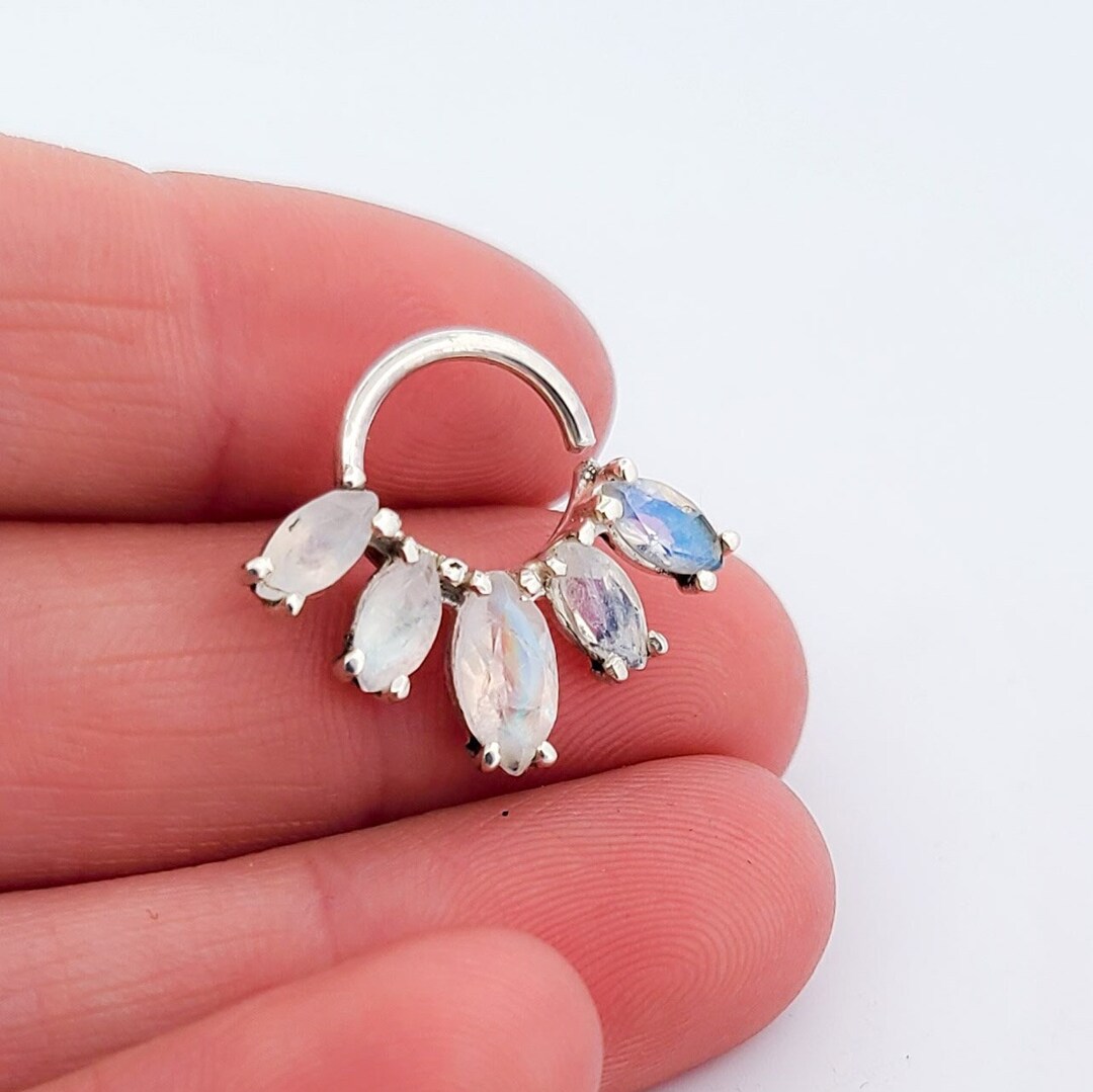 Statement Rainbow Moonstone Septum, Nose Piercing, Marquise, Natural