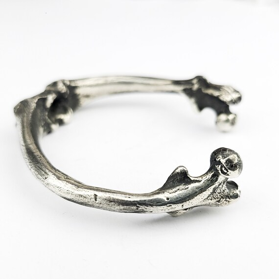 Heavy Sterling Silver Bone Bangle Bracelet, Massive Mens Cuff Heavy Sterling Silver Bone Bangle Bracelet, Massive Mens Cuff