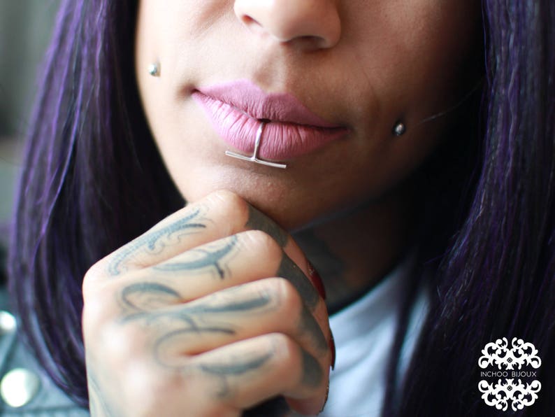 Fake Lip Ring, Lip cuff, Faux, Snake Bites, Body Jewelry, No Piercing, Silver Lip Piercing, Lip Hoop, Minimal, Bar, Nose Ring, Septum image 7