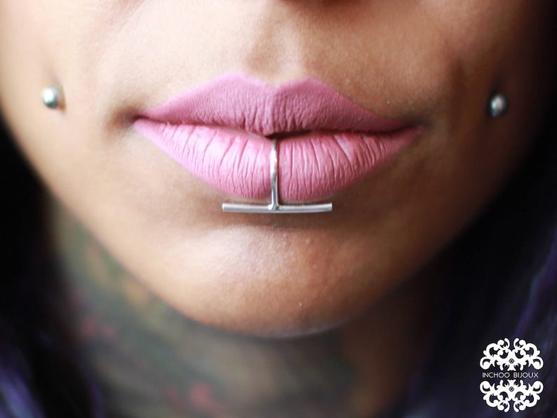 Fake Lip Ring, Lip cuff, Faux, Snake Bites, Body Jewelry, No Piercing, Silver Lip Piercing, Lip Hoop, Minimal, Bar, Nose Ring, Septum image 4