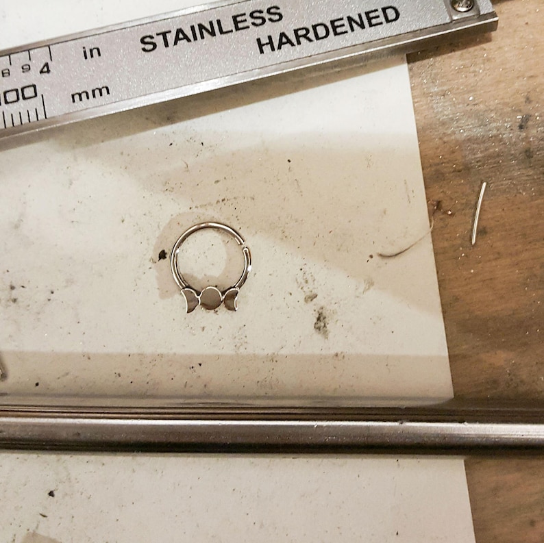 Celestial Lunar Phase Septum Moon Crescent Nose Ring Tribal Witchy Sailor Moon Moon Body Jewelry Silver Piercing Triple Goddess