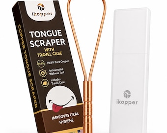 iKopper Pure Copper Tongue Scraper | Fresher Breath & Improved Oral Health I Ancient Ayurvedic Ritual | Eco-Friendly | Travel Case included