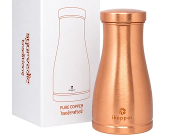 Handcrafted Pure Copper Bedside Water Jar with Lid Glass, Ayurvedic Tamra Jal Carafe