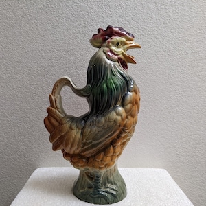Vintage French Majolica Rooster Pitcher by Saint-Clement Pottery