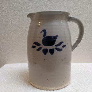 Vintage Casey Pottery Salt Glaze Stoneware Water Pitcher with Hand Painted Goose Design