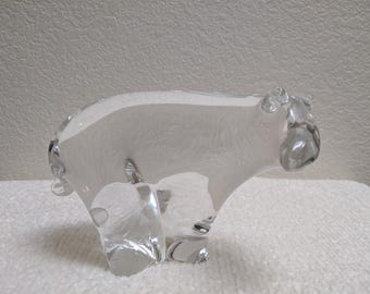 Vintage Josef Malcolin Art Glass Polar Bear Figurine, Swedish Paperweight