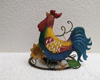 Vintage Hand Painted Metal Rooster Tealight Candle Holder