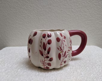 Anthropology Floral Harvest Glazed Stoneware Pumpkin Mug
