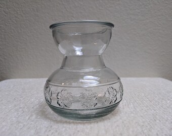 Vintage Glass Bulb Forcing Vase with Embossed Floral Pattern