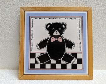 Vintage Framed Earthenware Tile Trivet or Wall Hanging Designed by Marcia Kemp
