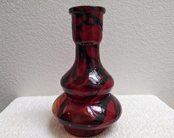 Vintage Hand Blown Art Glass Double Gourd Style Red and Black Vase