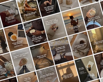 Latte Neutral Brown Instagram Templates | Warm Cozy Canva Bundle (Digital Download)