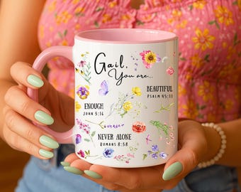 Personalized Floral Christian Mug, Scripture Gift for Her