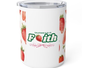 Kubek termiczny Strawberry Faith na herbatę lub kawę | Poczuj się dobrze pijąc filiżankę kawy | Kubek do kawy z pokrywką, aby dłużej utrzymać ciepło | Prezent dla osoby zajmującej się scrapbookingiem |