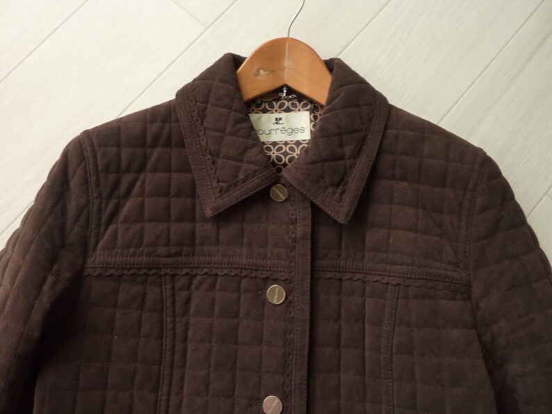 Vintage Courrèges Quilted Jacket Chocolate Brown Size L / UK 12-14 image 3