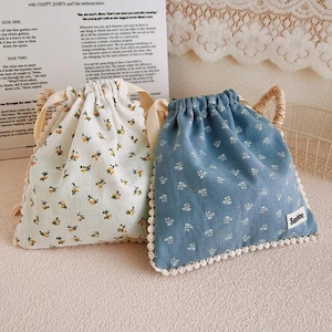 Liberty Style Cotton Drawstring Bag, Floral Print, Ruffle Detail