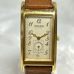 Gruen Tank Watch – Gold Tone, 23mm, Leather Band, Small Seconds (Not Working)