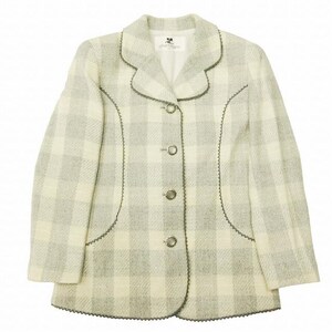 Vintage Courrèges Check Tweed Skirt Suit Set - Wool Blend Ruffle Tailored Jacket image 3
