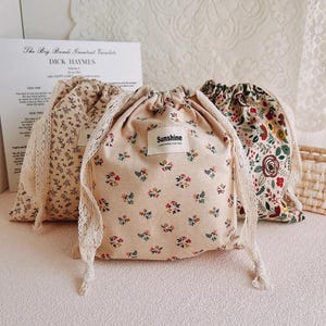Floral Cotton Drawstring Bag, Liberty Style, Ruffle Trim