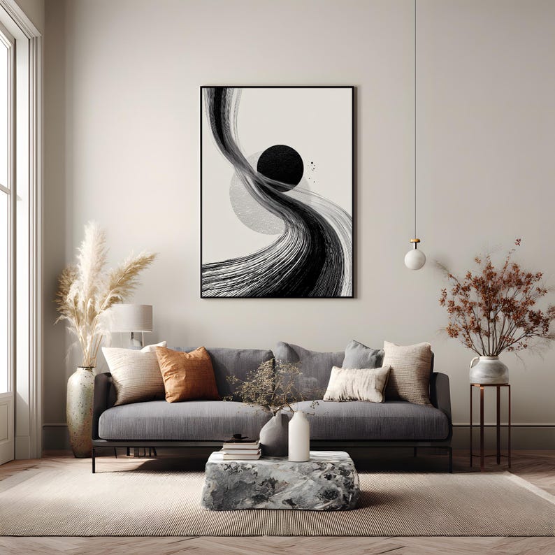 Neutral Abstract Geometric Wall Art | Black and White Scandinavian ...