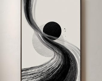Neutral Abstract Geometric Wall Art | Black and White Scandinavian Poster | Minimalist Line Print