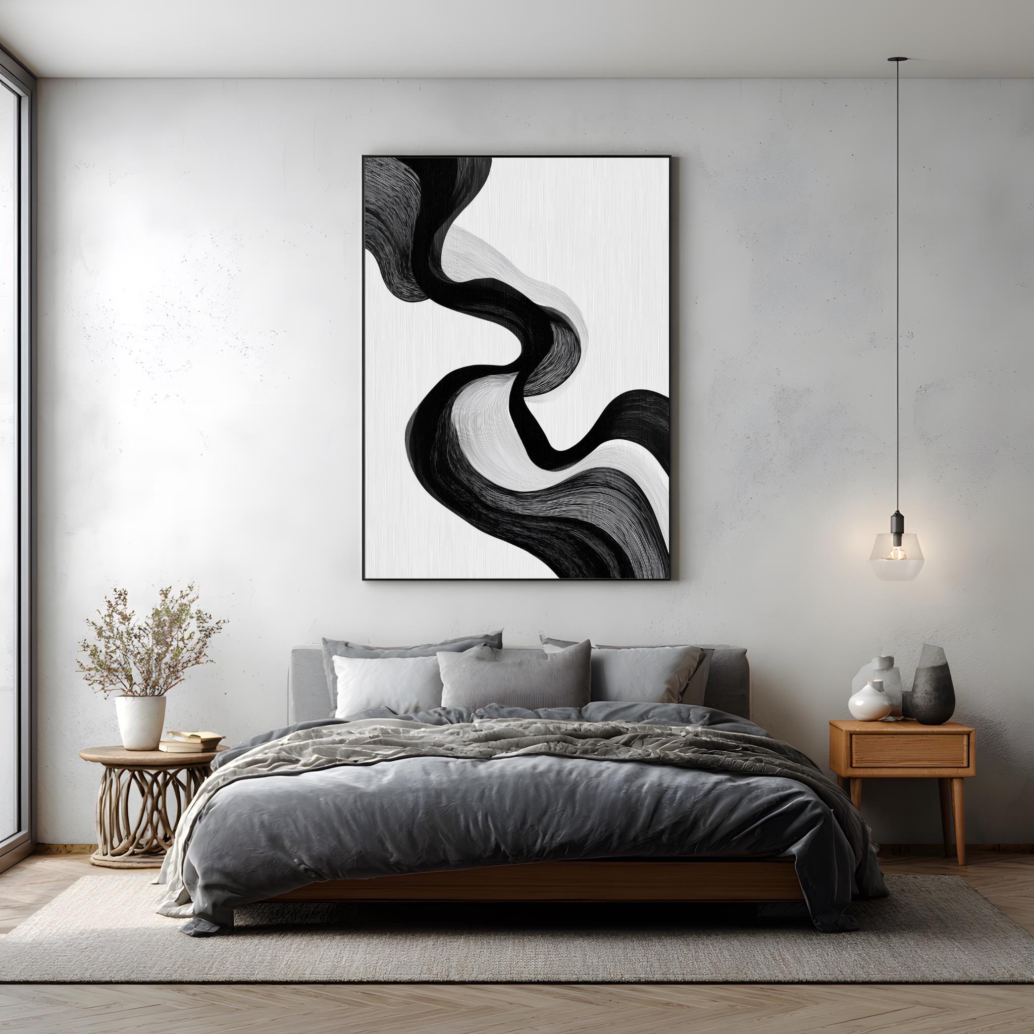 Black and White Abstract Line Art | Scandinavian Poster | Minimalist ...