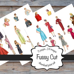 Fussy Cut Vintage Fashion Women Ladies, Printable, Digital Instant ...