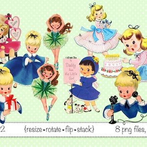 Vintage Little Girl Clip Art Clipart, Balletttänzerin, Kid, Little Girl, Geburtstag, Daddy es Girl, Valentine PNG Dateien 1692