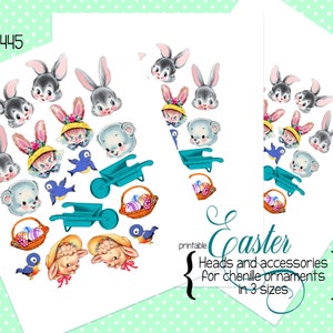 Vintage Easter Ornament Heads: Lamb, Bunny, Bear Collage Sheet (Digital Download)