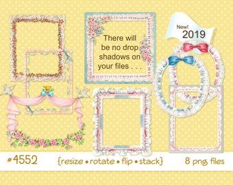 Vintage Baby Clipart: Floral Frames, Bows, Lace (PNG Files)