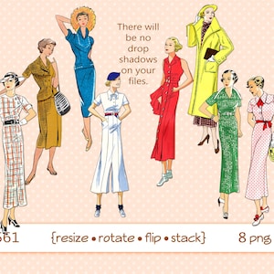 1930s Fashion Clipart: Vintage Women PNG Files (Digital Download)