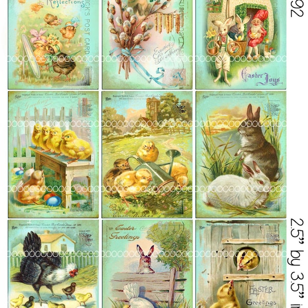 Digital clipart, instant download, Victorian Vintage Easter Images, Bunnies, Rabbits, Easter Chicks--8.5 by 11--Digital Collage Sheet 2392