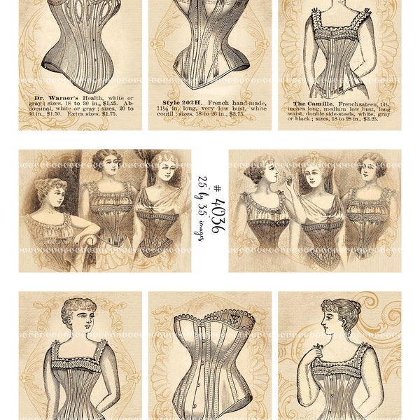 Digital Clipart, instant download, Vintage Ladies illustrations corsette corset catalog--Digital Collage Sheet (8.5 by 11 inches)  4036