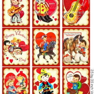 Digitale Clipart, sofortiger download, Valentinstagskarten, Tags für Kinder, Cowboys, Pferde, Stiefel, Digital Collage Sheet (8,5 x 11 Zoll) 1945