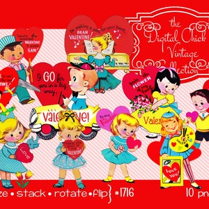 Digitale Clipart, sofortiger Download, Vintage Valentinsgrüße, Jungen und Mädchen, Klavierspieler, Künstler, Schreiner, Autofahrer, 8 PNG Dateien 1716