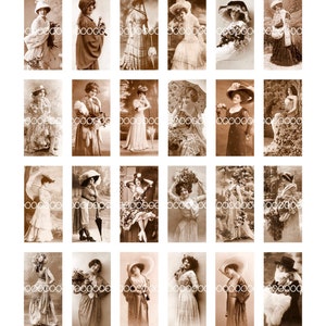 Digital Clipart, instant download, Victorian, Vintage, Ladies in hats dresses domino tiles Digital Collage Sheet (8.5 by 11 inches)  618