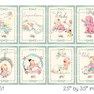 Clipart digital, download instantâneo, imagens de cartões de bebê vintage, bebê novo, brinquedos, brincadeiras, decupagem aceo - 8,5 por 11 - Folha de colagem digital 4051