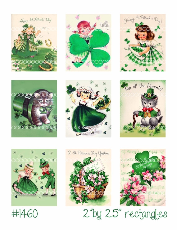 Vintage St Patricks Day Clipart: Kittens & Shamrocks Collage (Digital Download)