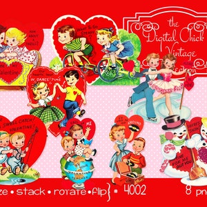 Clipart numérique, Téléchargement instantané, couples vintage Valentine Clip Art, garçons et filles, tourne-disque, patinage, amour du vélo - fichiers PNG 4002
