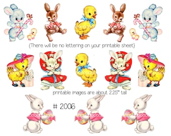 Digital clipart, instant download, Vintage Easter Images, bunnies, ducks, Printables for Cards, Tags--8.5 by 11--Digital Collage Sheet 2006