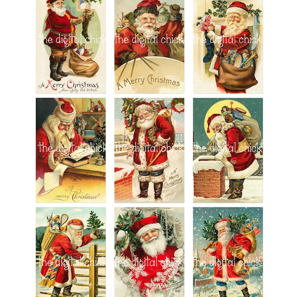 Vintage Christmas Card Images--Santa Claus St Nick Saint Nicholas Father Christnmas  Clipart Clip Art 8.5 by 11--Digital Collage Sheet  1360