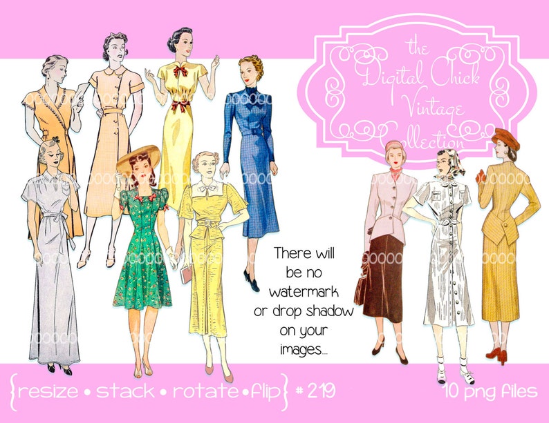 Vintage Women Clipart mother grandmother woman clipart ladies Digital Clipart 1950s 1940s clip art instant download PNG files 219