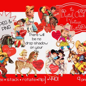 Vintage Cowboy Cowgirl Valentines Clipart: Western Puppy PNG Files (Digital Download)