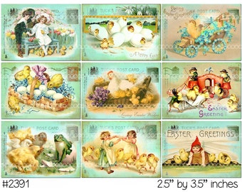 Digital collage, instant download, Vintage Easter Images, Easter Chicks  eggs flowers children--8.5 by 11--Digital Collage Sheet 2391