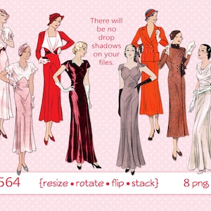 1930s Fashion Clipart: Vintage Women PNG Files (Digital Download)