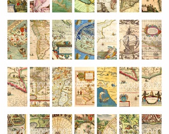 Domino Tile Collage Sheet, Vintage Map & Sailor Theme (Digital Download)