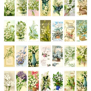1 by 2 domino collage sheet, instant download, lily of the valley flower floral pendant vintage image, 8.5 by 11, Digital Collage Sheet 1604