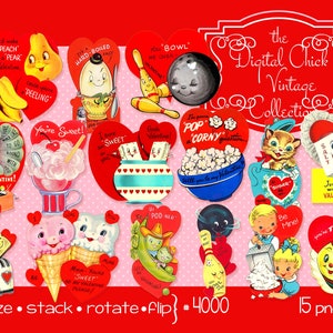 Vintage Valentine Cards Clipart: Retro Valentines PNG Files (Digital Download)